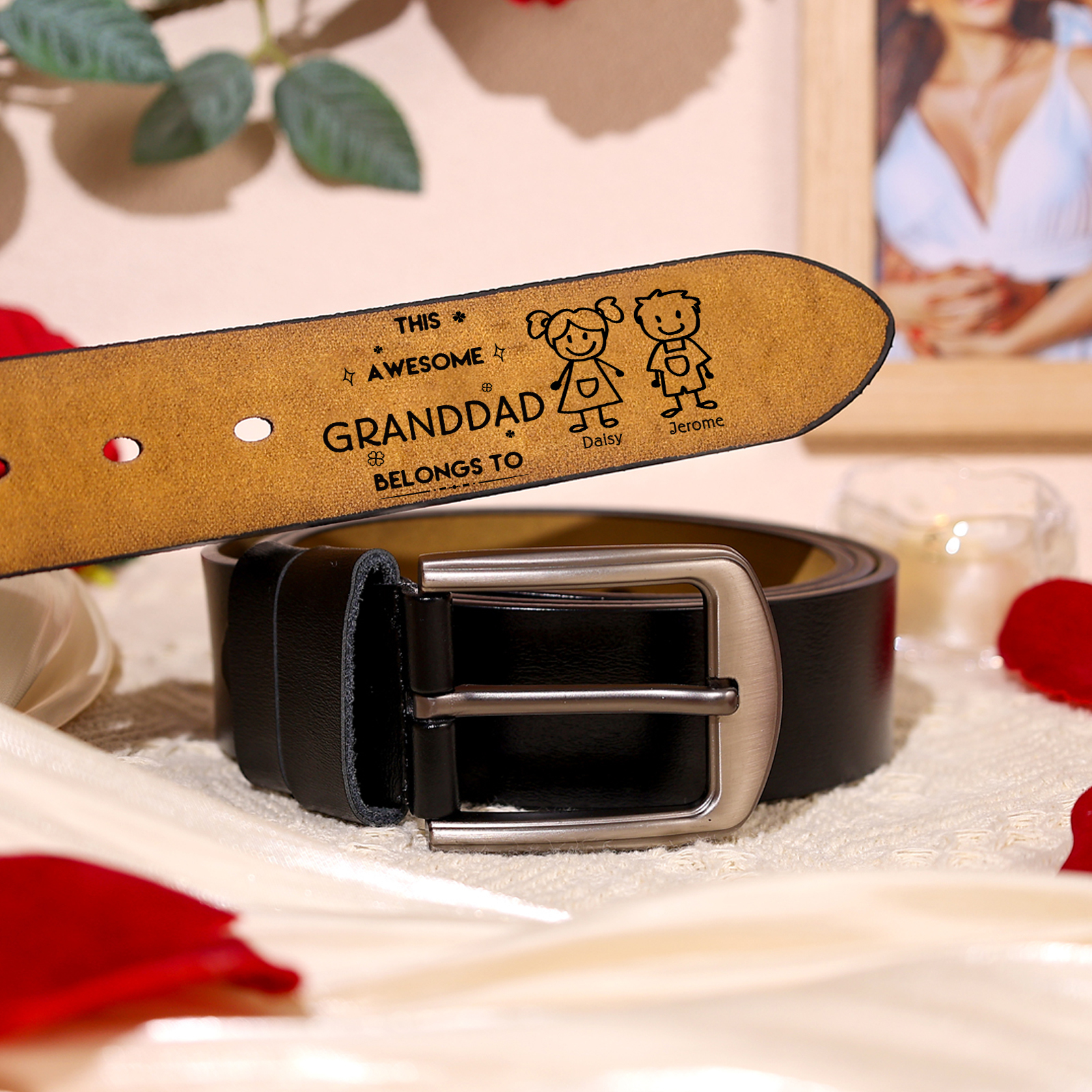 Personalized 2Name Leather Belt, Custom Adjustable Man Belt Gift for Dad/Granddad | Jessemade