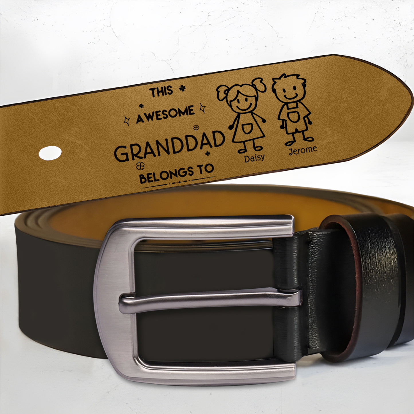 Personalized 2Name Leather Belt, Custom Adjustable Man Belt Gift for Dad/Granddad | Jessemade