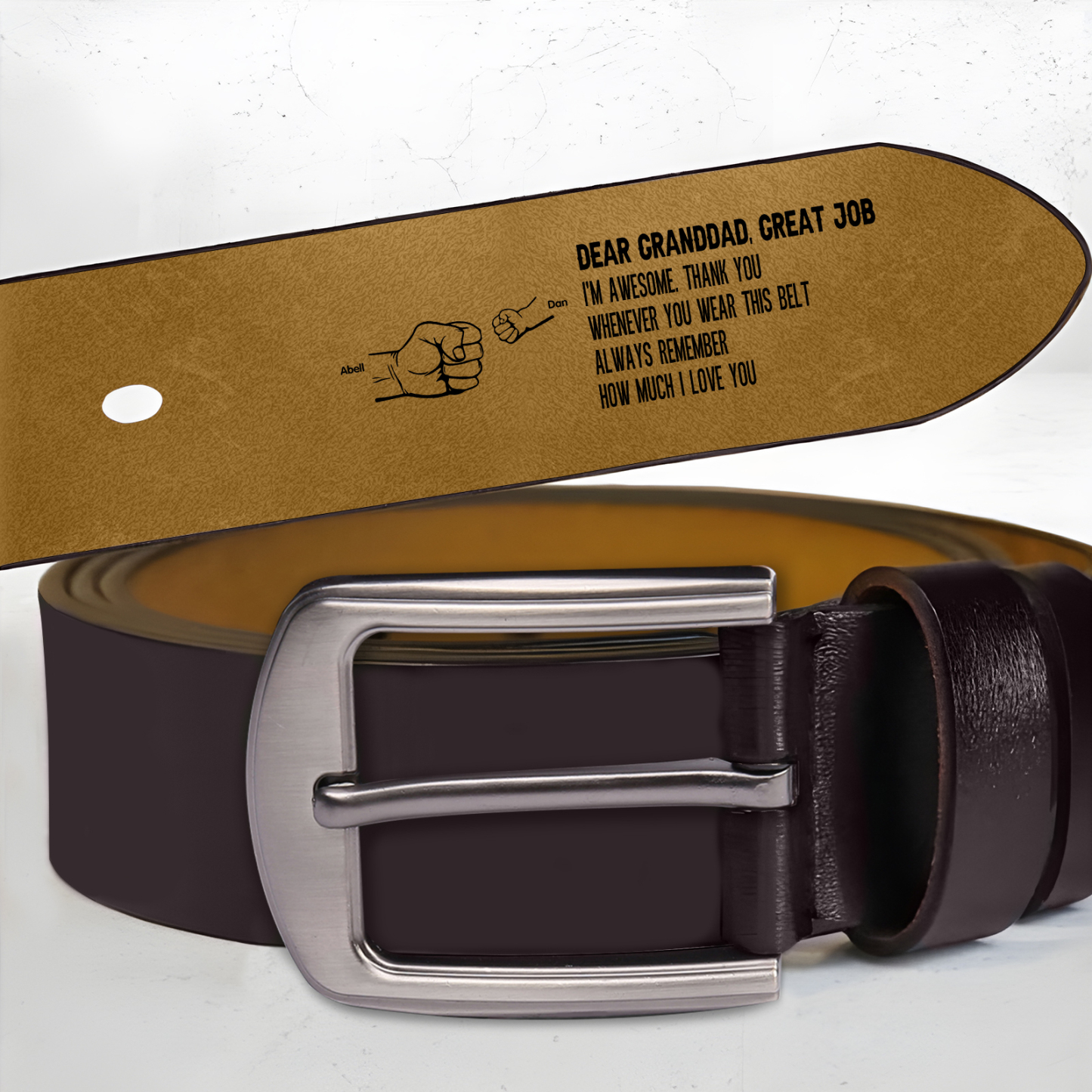 Personalized 3 Names&1 Letter Leather Belt, Custom Adjustable Man Belt Gift for Dad/Granddad | Lorajewel