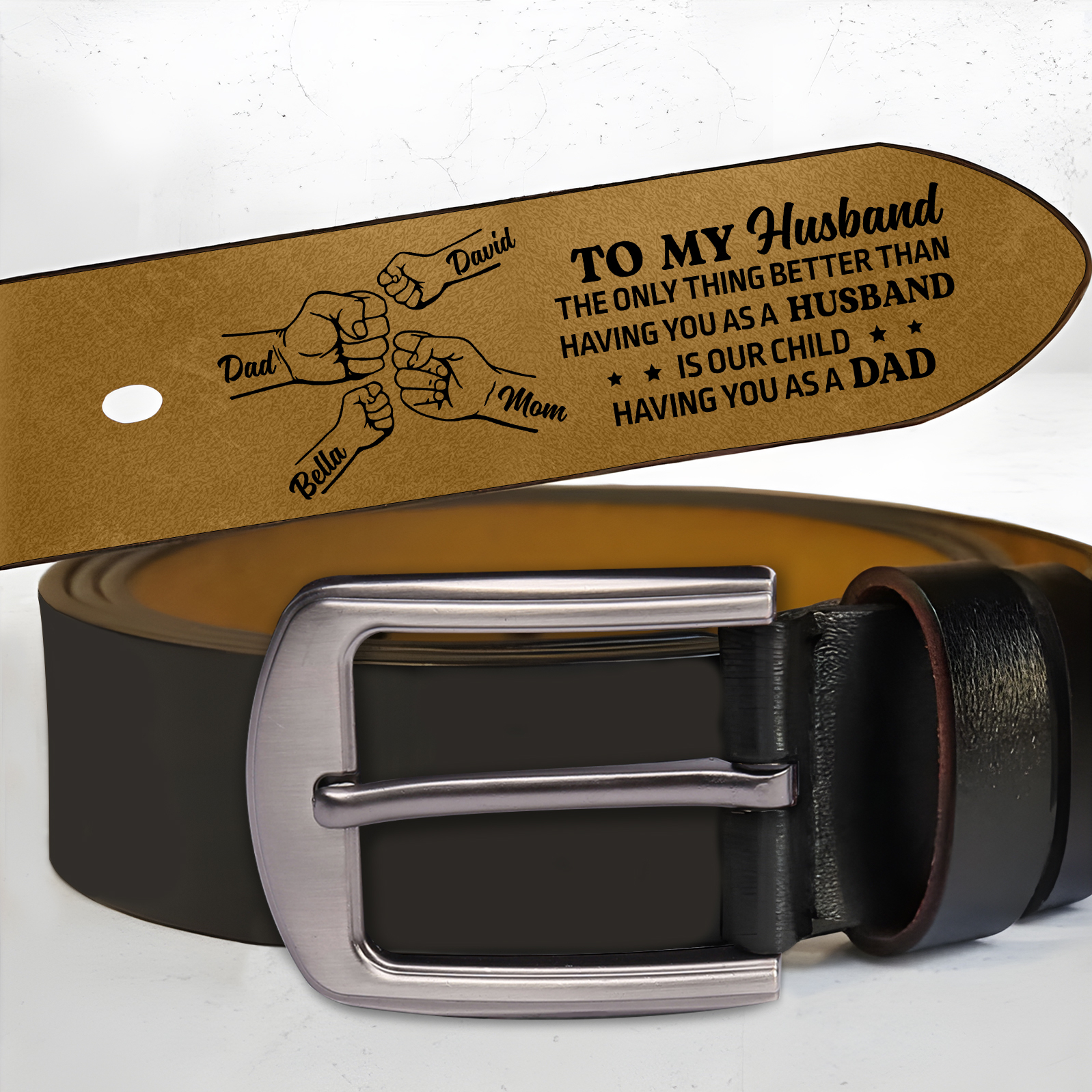 Fist Charm Personalized 4 Names Leather Adjustable Belt – A Thoughtful Gift  for Dad | Lorajewel
