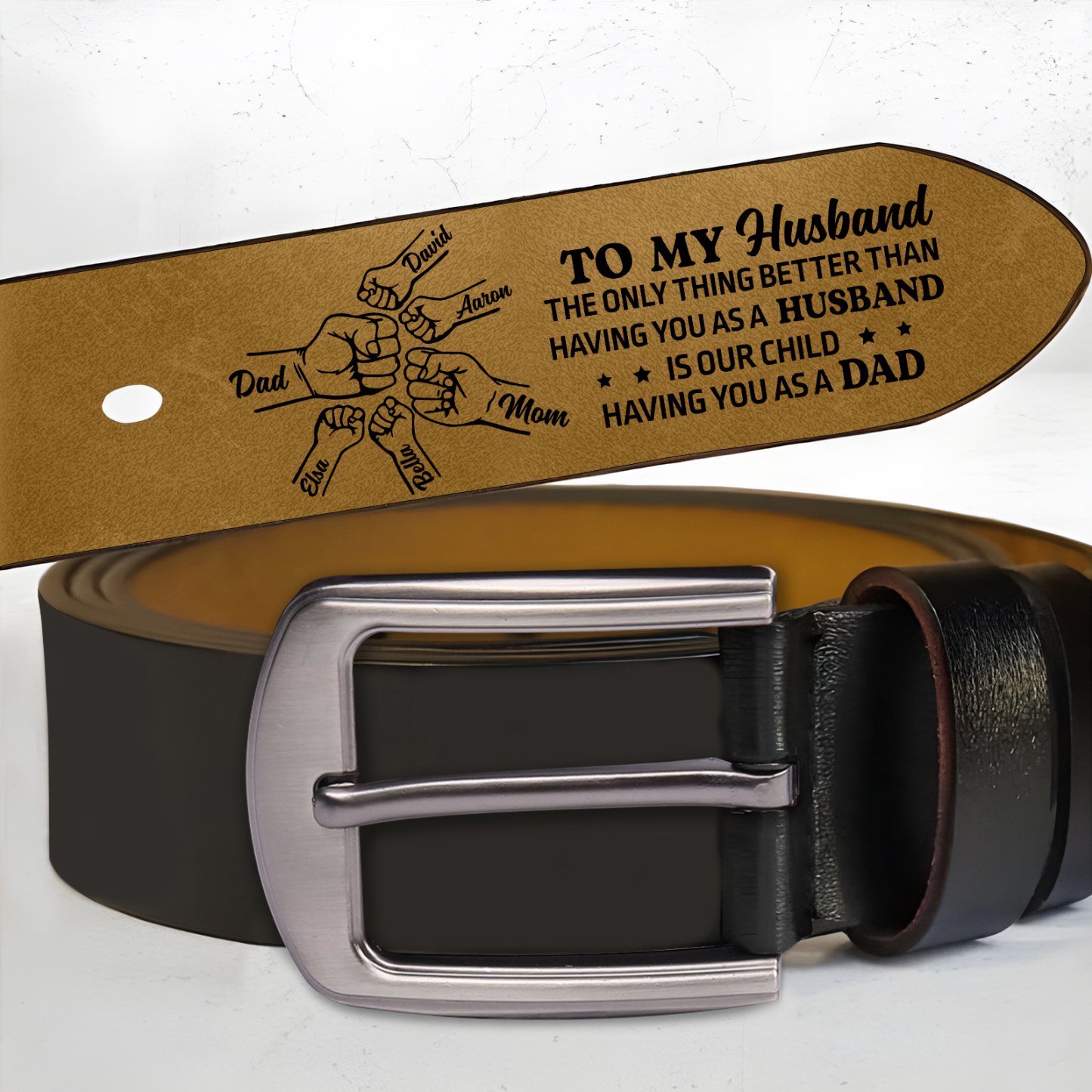 Fist Charm Personalized 6 Names Leather Adjustable Belt – A Thoughtful Gift  for Dad | Lorajewel