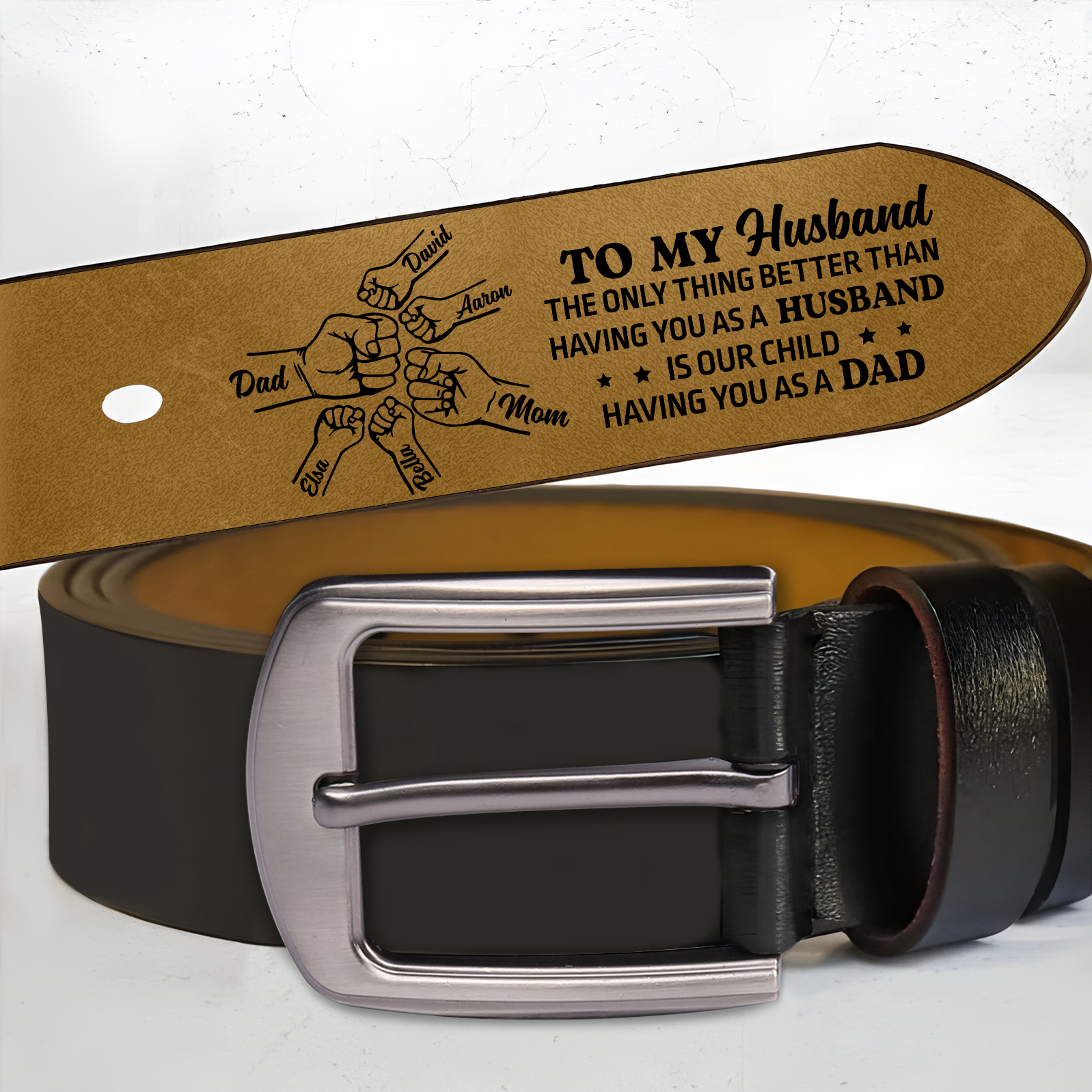 Fist Charm Personalized 6 Names Leather Adjustable Belt – A Thoughtful Gift  for Dad | Lorajewel
