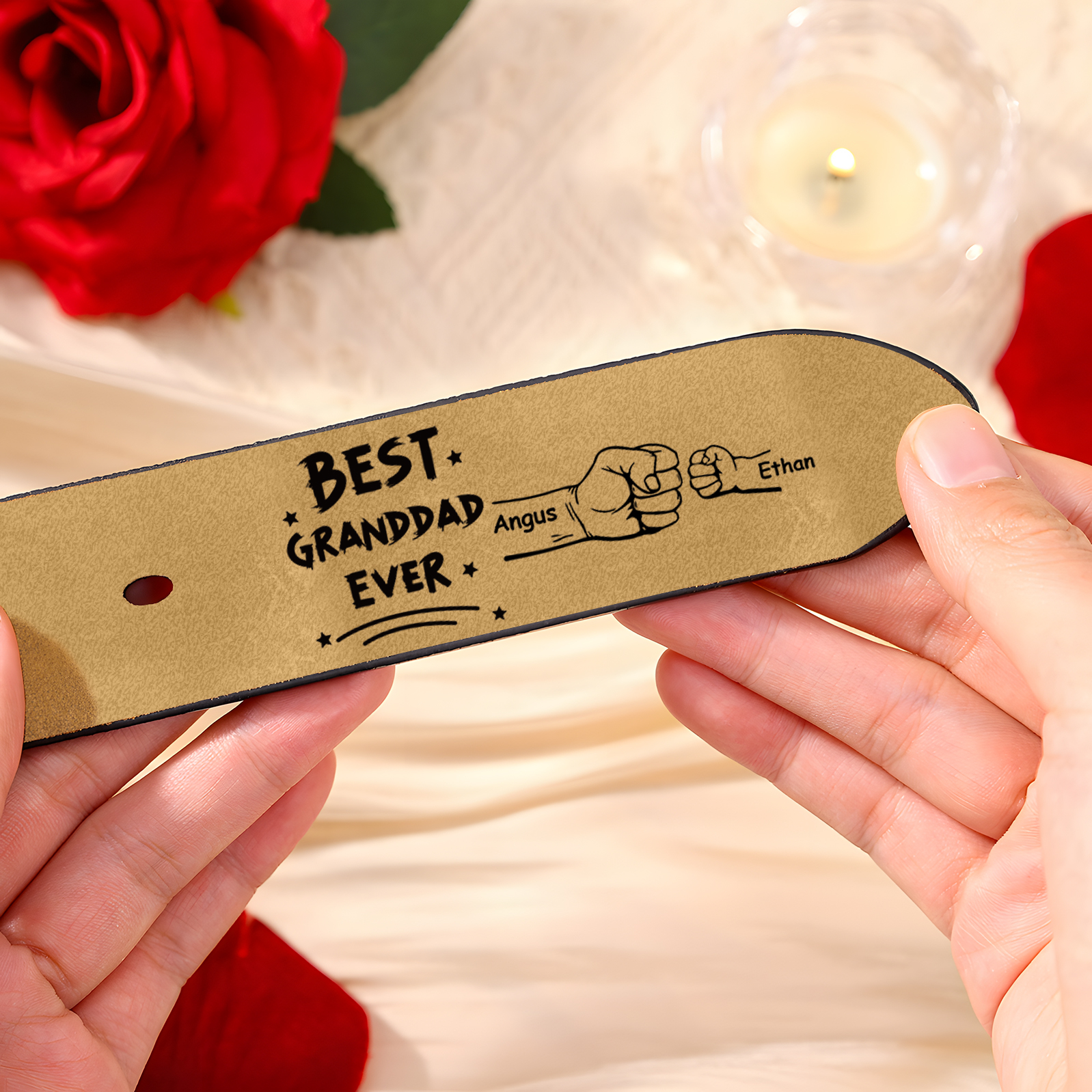 Personalized 2 Names Leather Belt, Custom Adjustable Man Belt Gift for Dad/Granddad | Jessemade