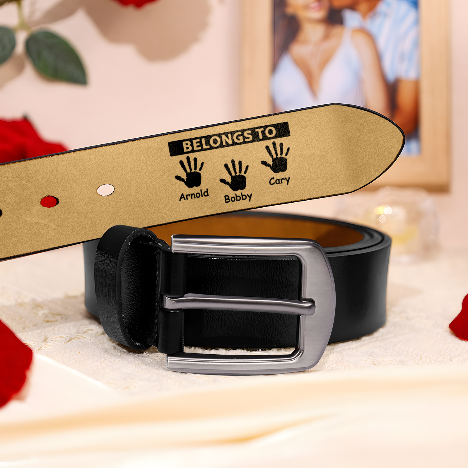 Personalized 3 Names&2 Texts Leather Belt, Custom Adjustable Man Belt Gift for Dad | Jessemade