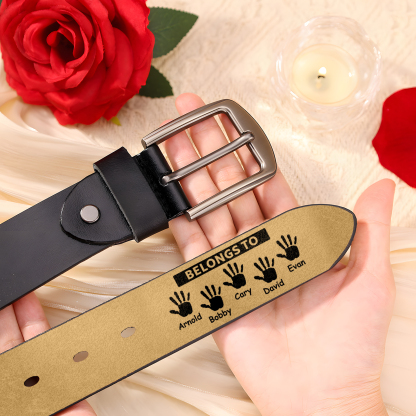 Personalized 5 Names&2 Texts Leather Belt, Custom Adjustable Man Belt Gift for Husband, Boyfriend, Dad | Jessemade