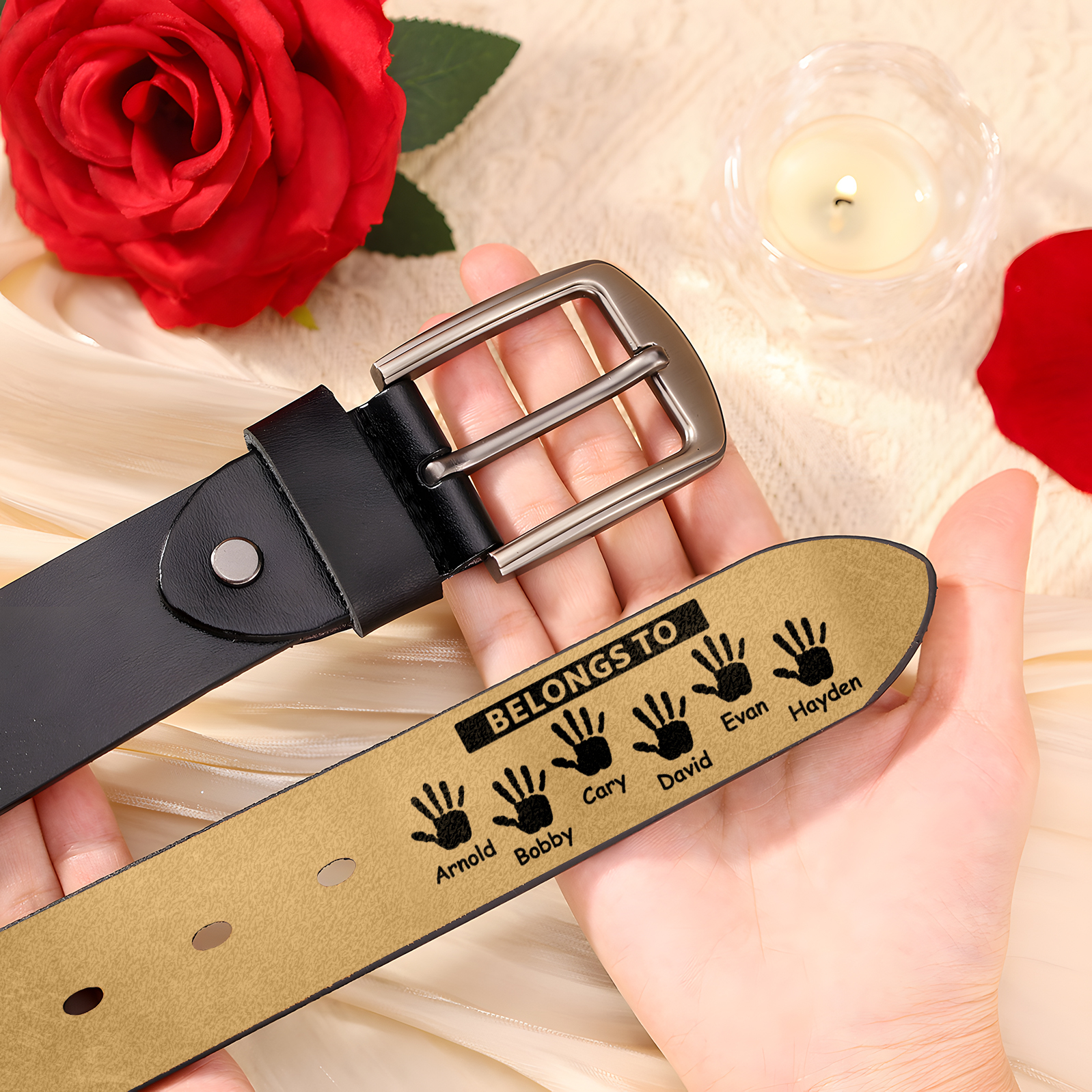 Personalized 6 Names&2 Texts Leather Belt, Custom Adjustable Man Belt Gift for Husband, Boyfriend, Dad | Jessemade