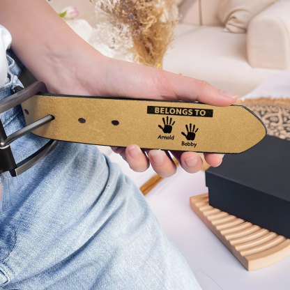 Personalized 2 Names&2 Texts Leather Belt, Custom Adjustable Man Belt Gift for Husband, Boyfriend, Dad | Jessemade