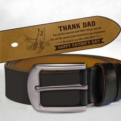 5 Names Holding Hands Charm Personalized Leather Adjustable Belt – A Thoughtful Gift for Dad/Granddad | Lorajewel