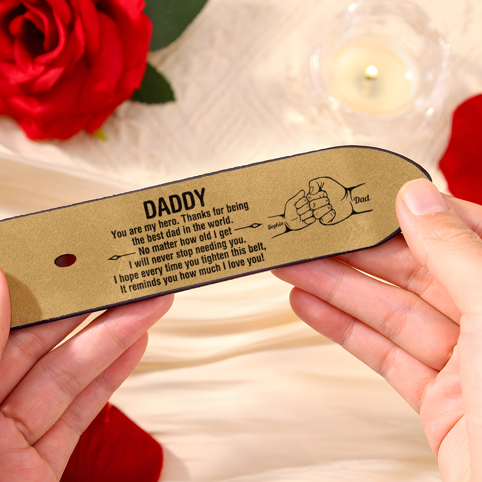 2 Names Personalized Fist Leather Belt, Custom Adjustable Man Belt Gift for Dad | Lorajewel