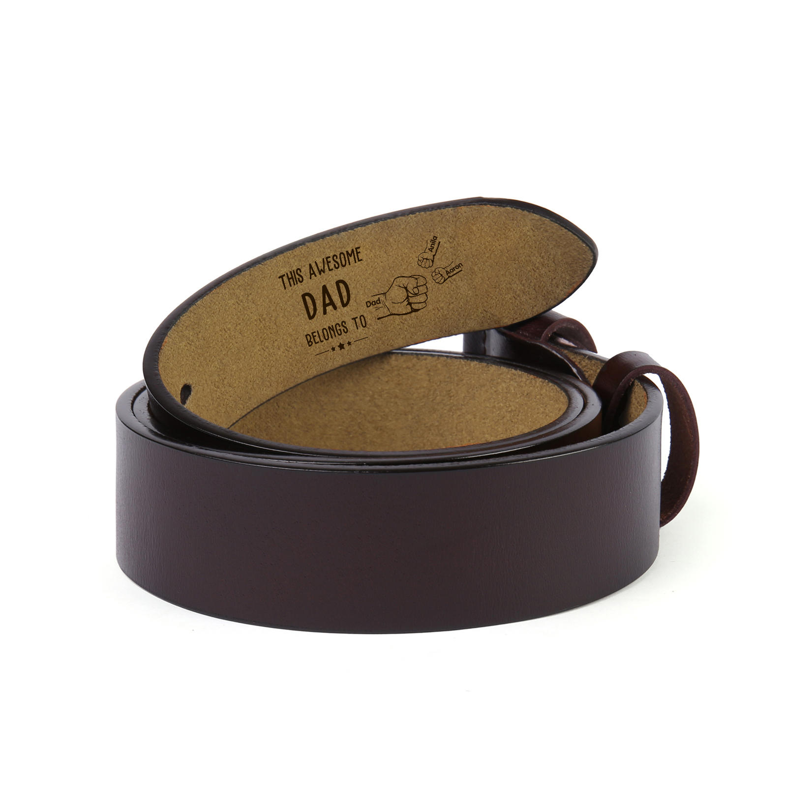 3 Names & 1 Nickname Personalized Fist Leather Belt, Custom Adjustable Man Belt Gift for Dad | Lorajewel
