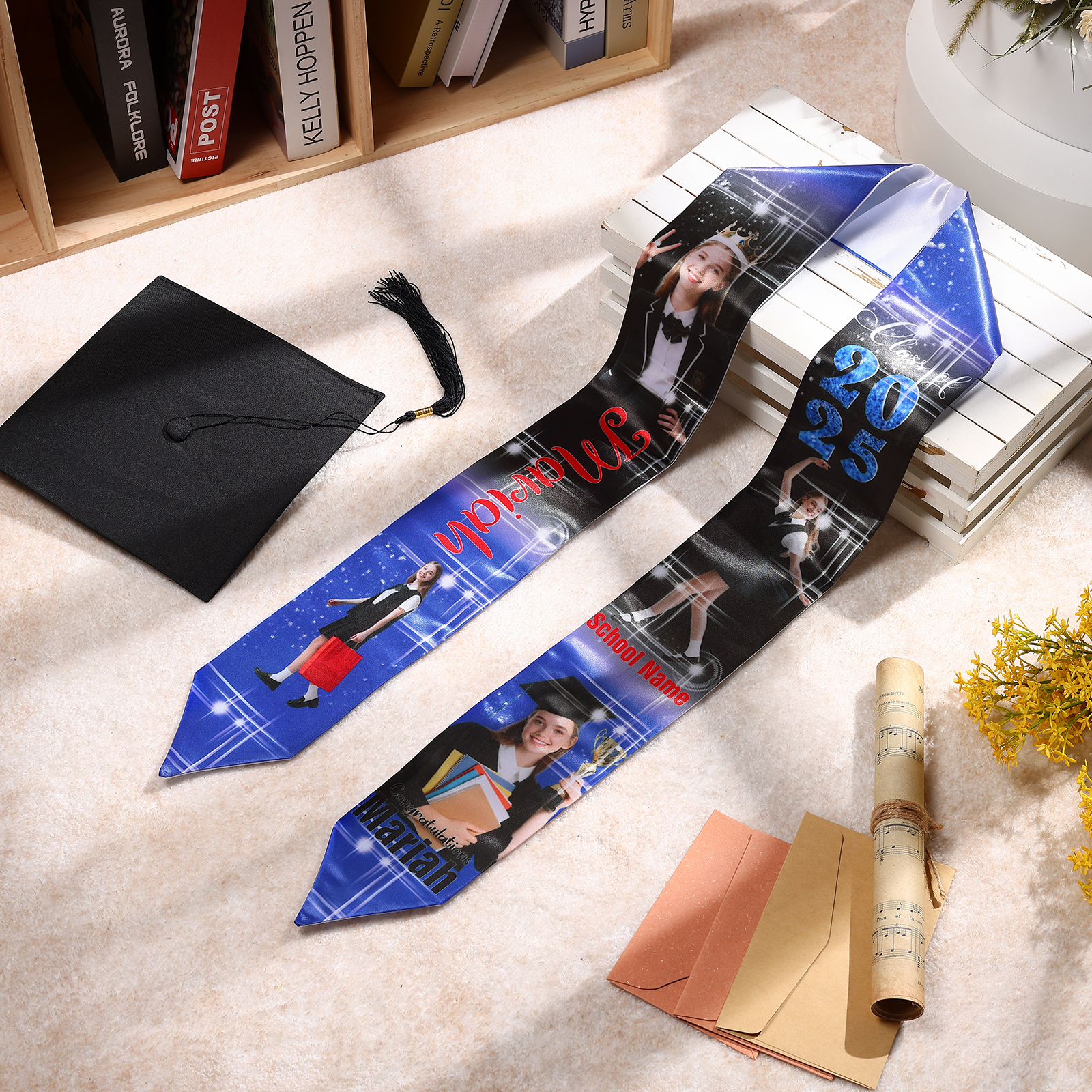 Personalized Graduation Photo Ribbon with Name, Year & Text | Lorajewel