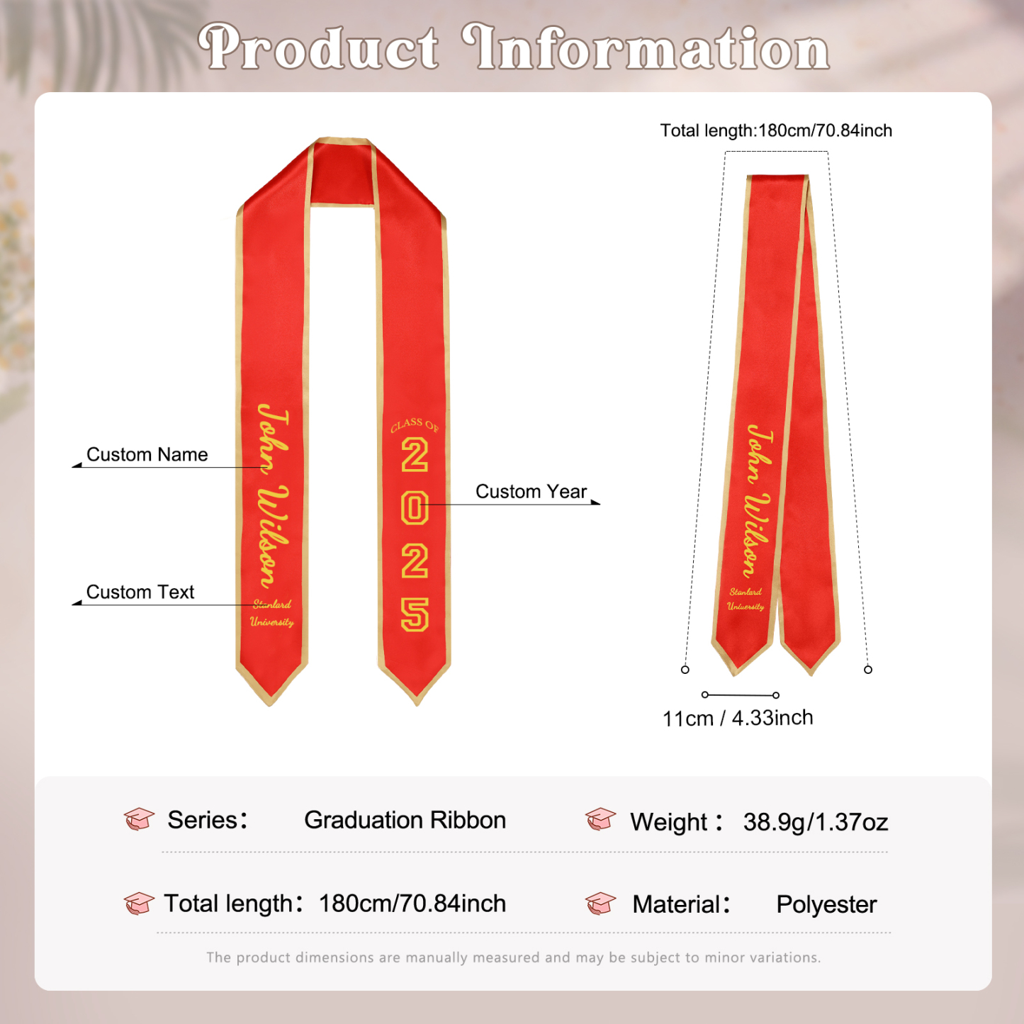 Personalized Graduation Ribbon – Custom Name, Year & Text for Graduates | Lorajewel