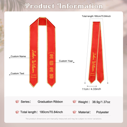 Personalized Graduation Ribbon – Custom Name, Year & Text for Graduates | Lorajewel