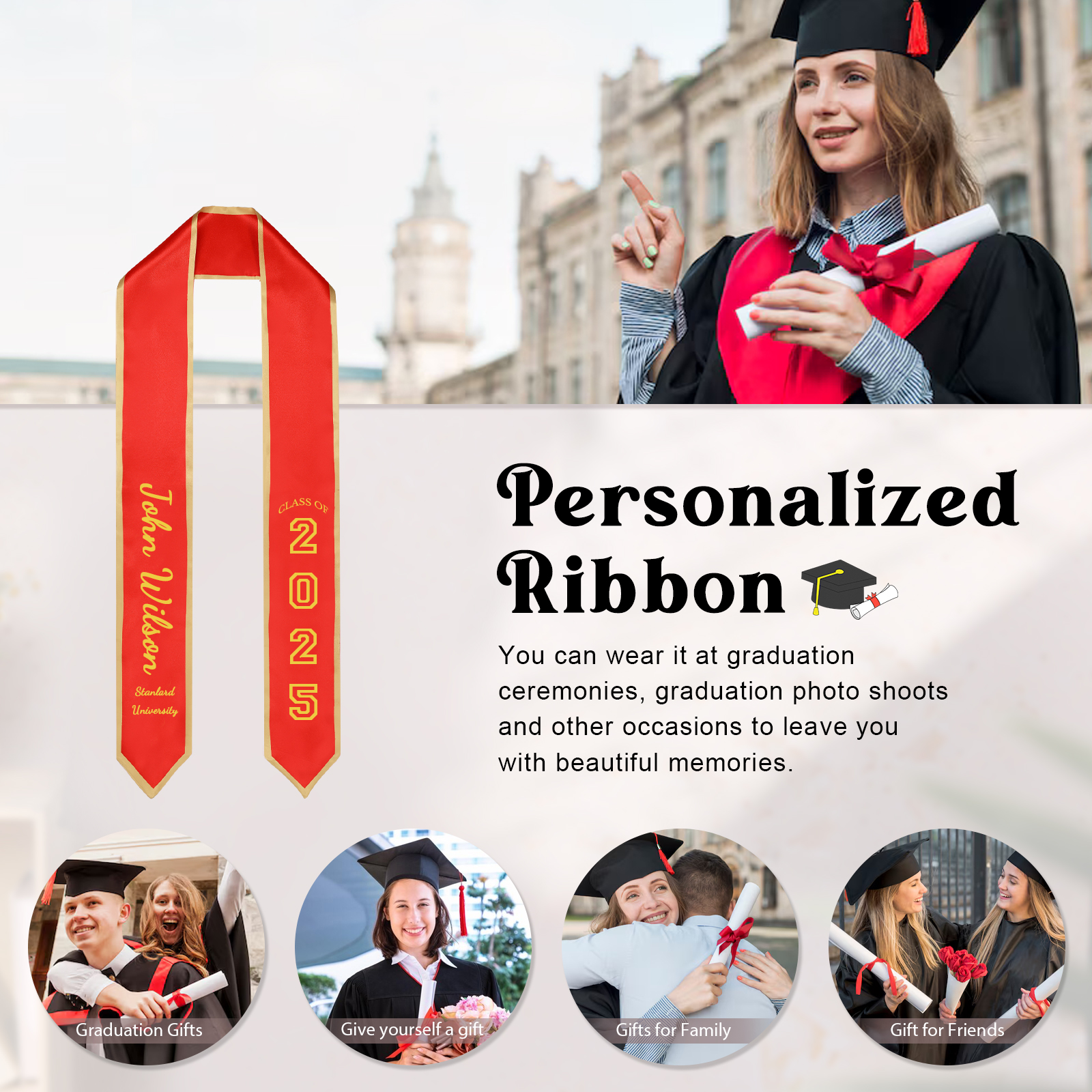 Personalized Graduation Ribbon – Custom Name, Year & Text for Graduates | Lorajewel