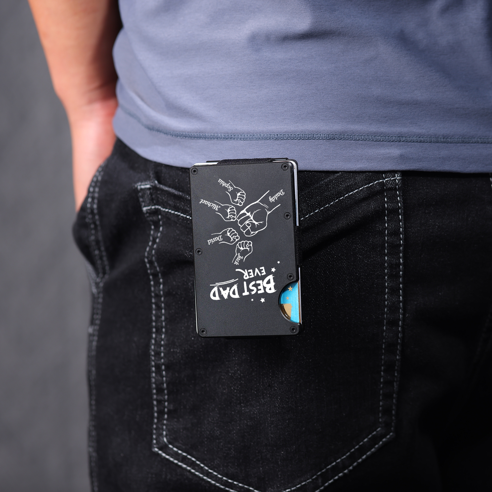 5 Names Personalized Best Dad Ever Metal Wallet Clip– Custom Engraved Father's Day Gift | Lorajewel