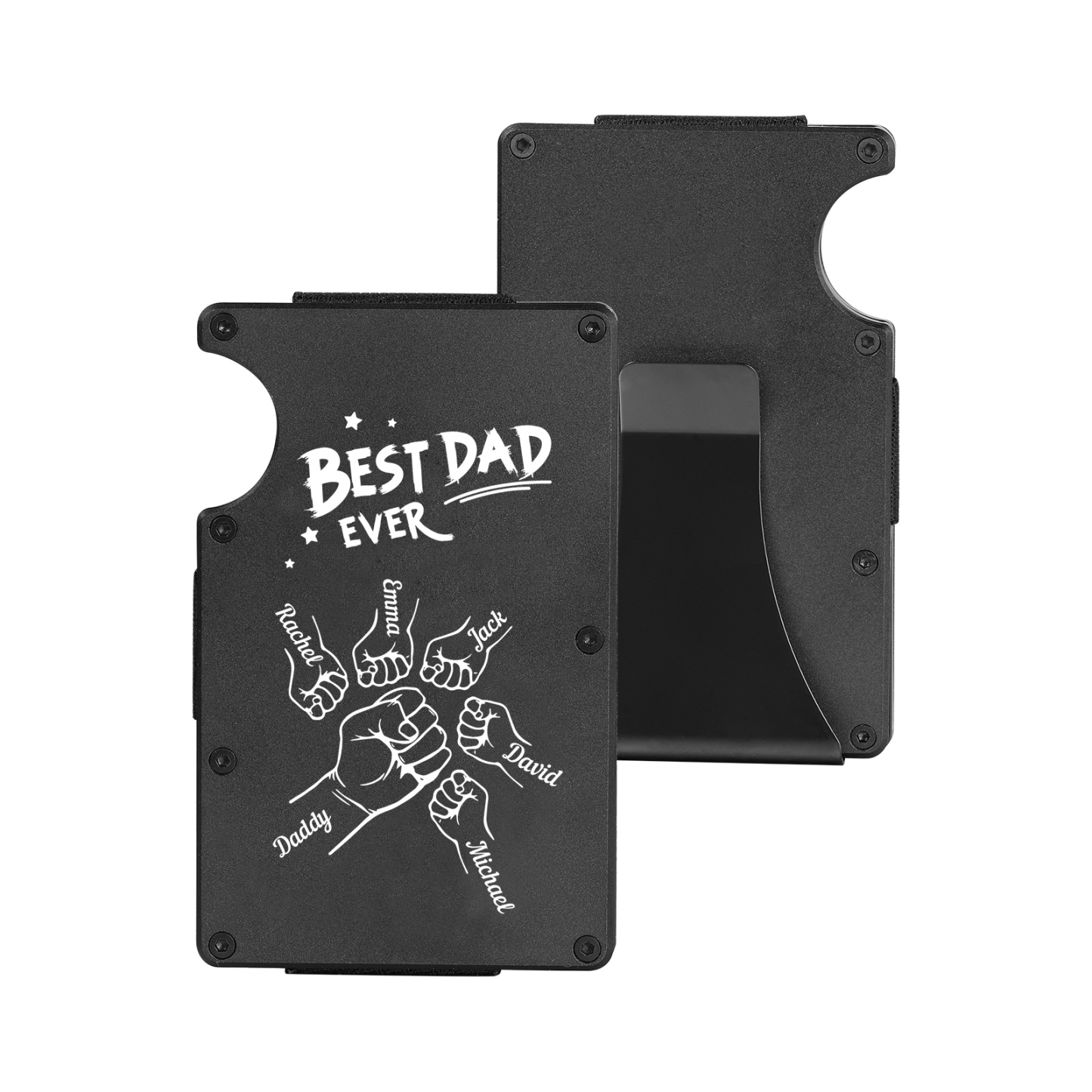 6 Names Personalized Best Dad Ever Metal Wallet Clip– Custom Engraved Father's Day Gift | Lorajewel