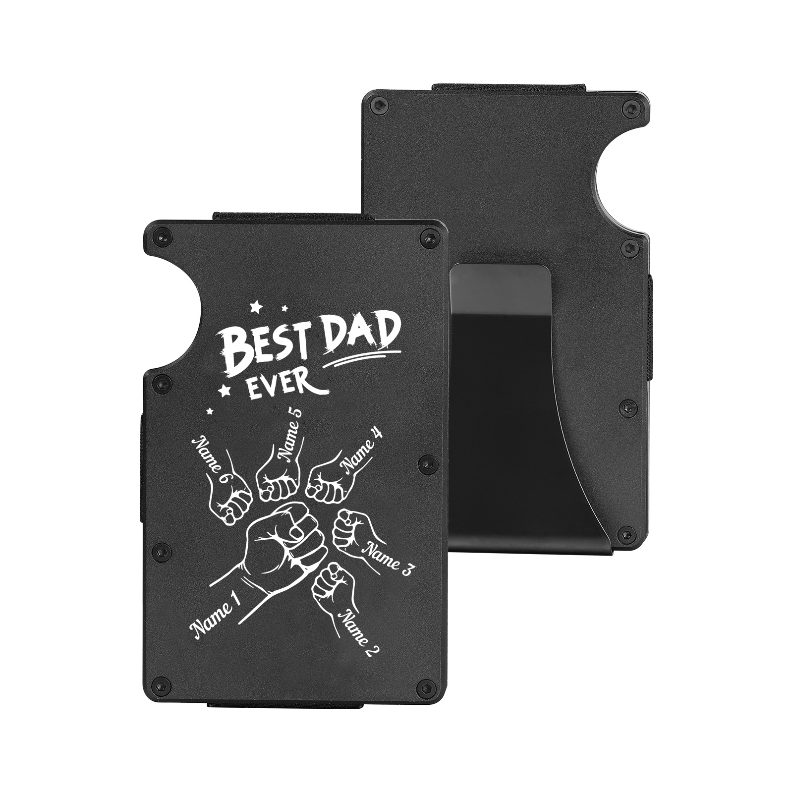 6 Names Personalized Best Dad Ever Metal Wallet Clip– Custom Engraved Father's Day Gift | Lorajewel