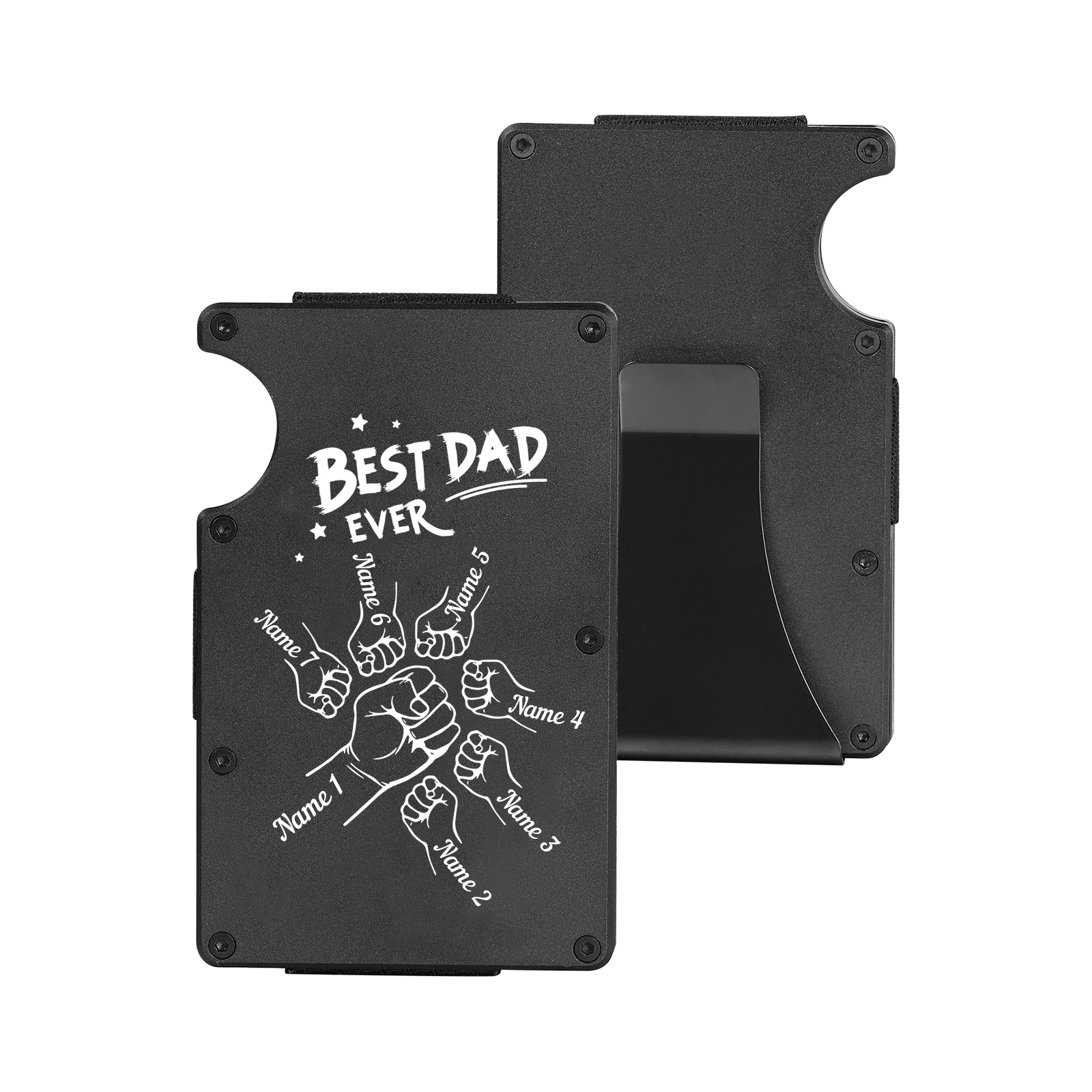 7 Names Personalized Best Dad Ever Metal Wallet Clip – Custom Engraved Father's Day Gift | Lorajewel