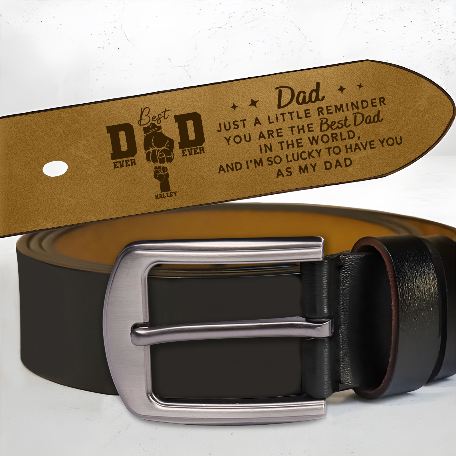 1 Name Fist Personalized Leather Belt Gift for Dad – Father’s Day Gift | Lorajewel