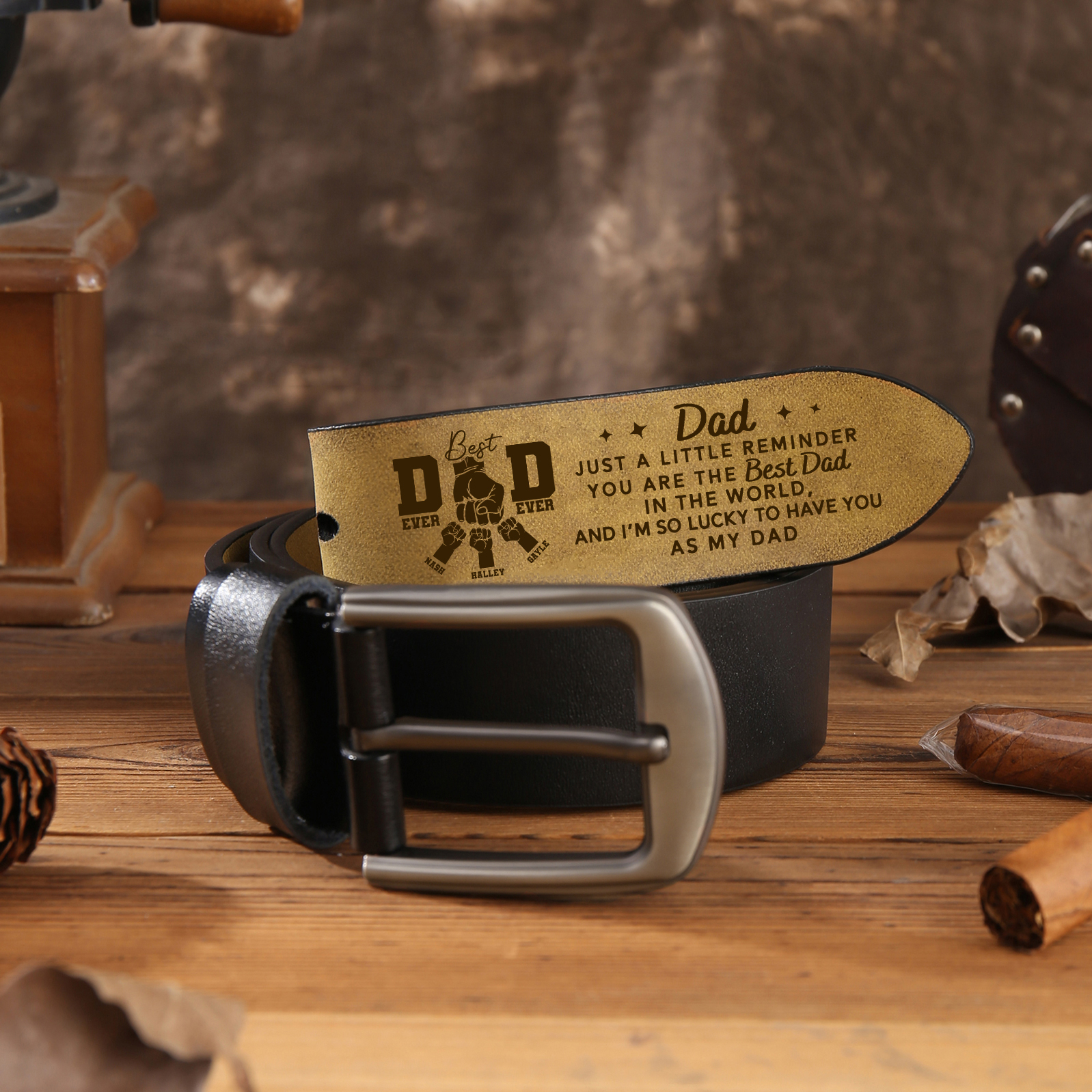 3 Names Fist Personalized Leather Belt Gift for Dad – Father’s Day Gift | Lorajewel