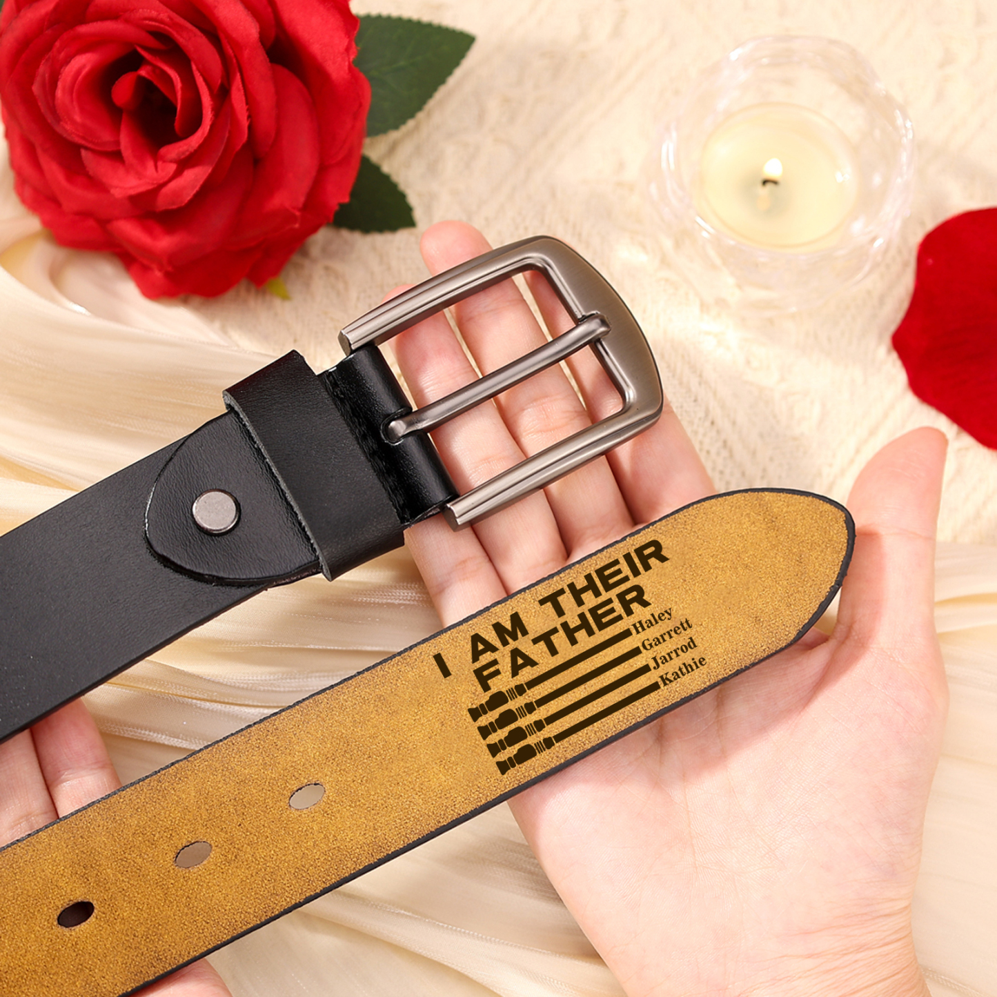 Personalized 4 Names Adjustable Leather Belt, Custom Father's Day Gift  | Lorajewel