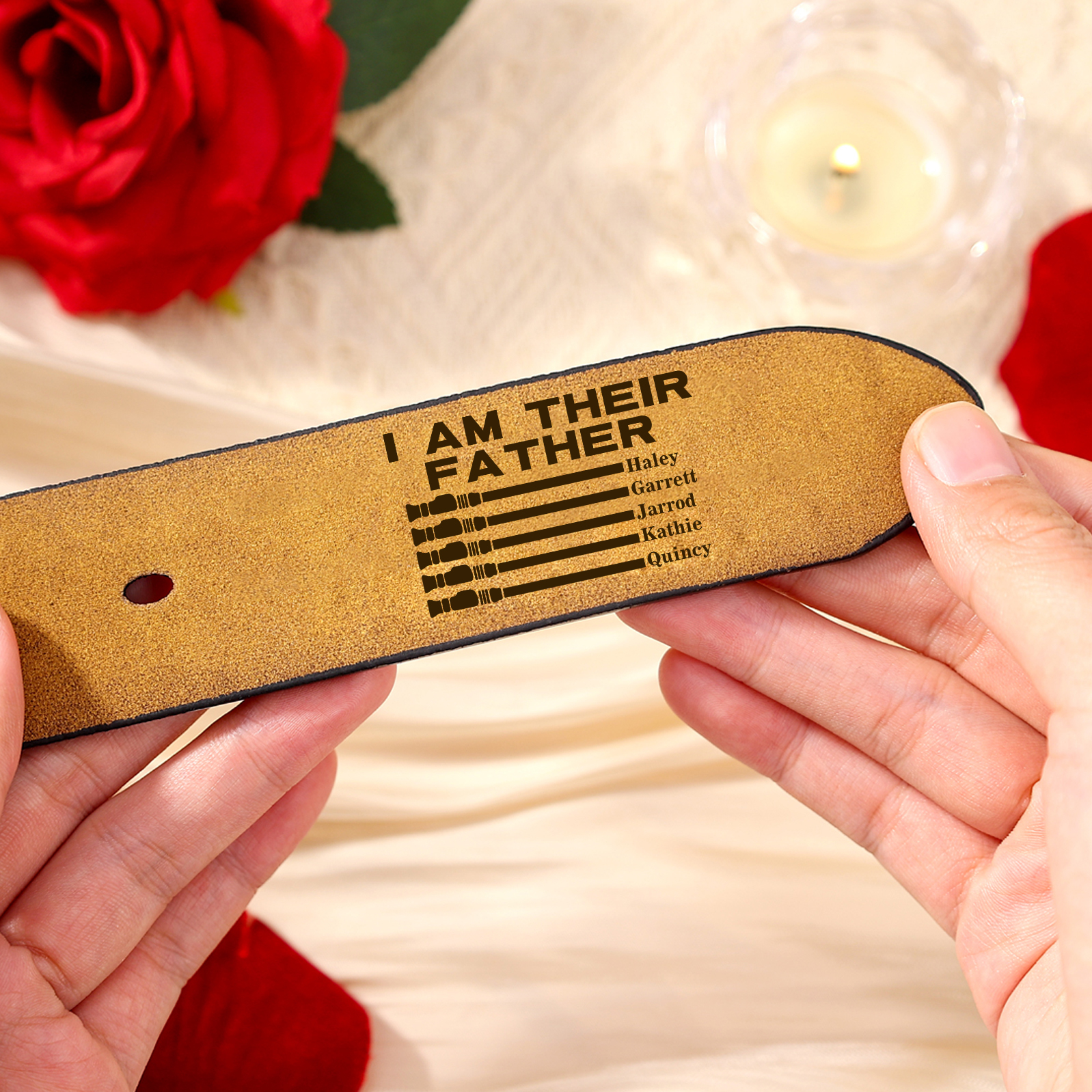 Personalized 5 Names Adjustable Leather Belt, Custom Father's Day Gift  | Lorajewel