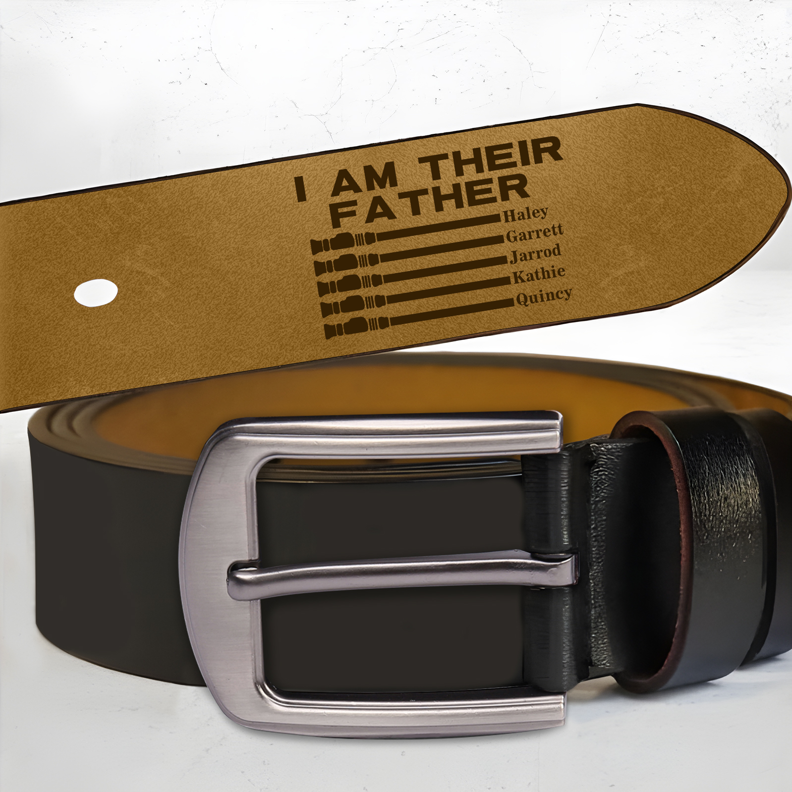 Personalized 5 Names Adjustable Leather Belt, Custom Father's Day Gift  | Lorajewel