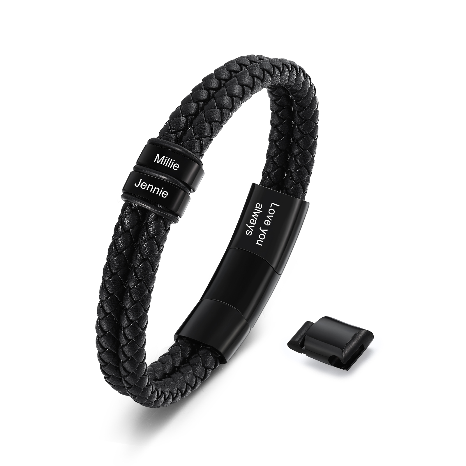 Personalised Black Braided Leather 2-6 Names Bracelet