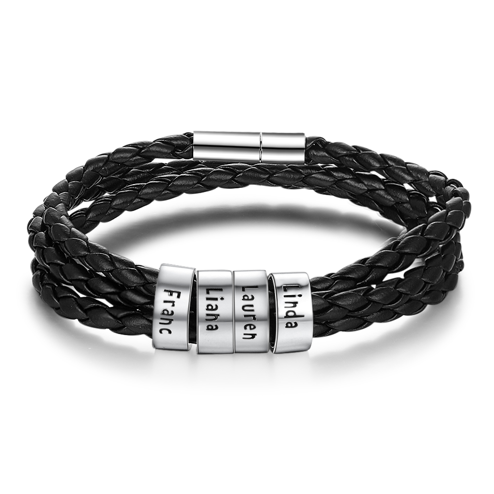 Personalized Men Braided Leather Bracelets with 2-6 Beads Bracelet Gifts for Him