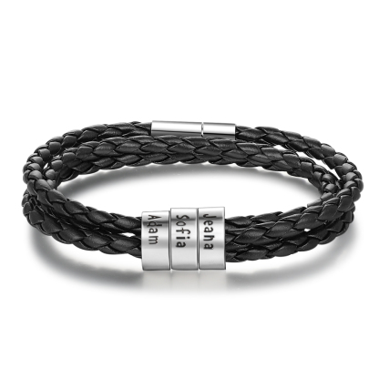 Personalized Men Braided Leather Bracelets with 2-6 Beads Bracelet Gifts for Him
