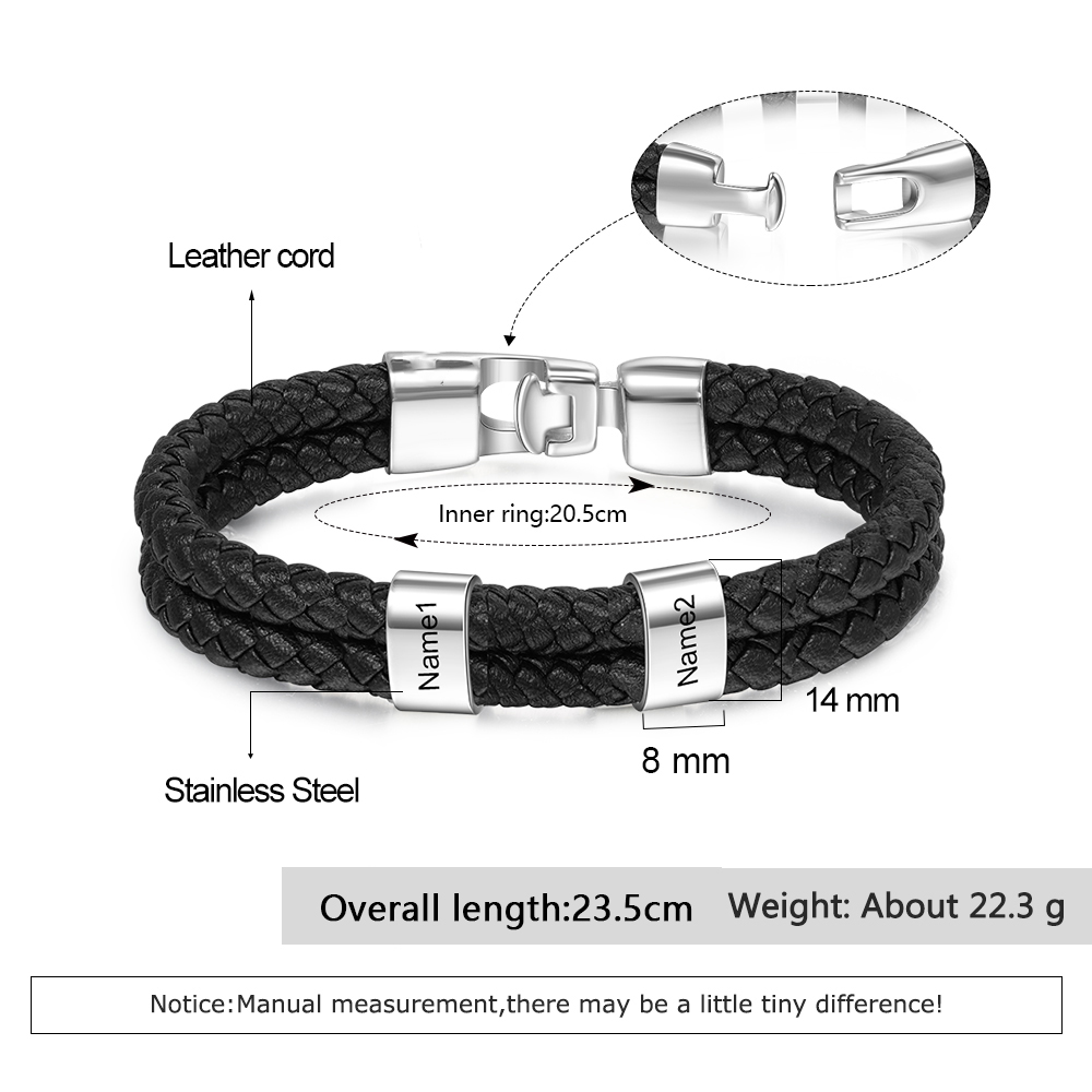 2 Names Men Wallet Bracelet Gift Card Gift Set-Personalized Braided Leather Bracelet Father's Day Gift for Him| Lorajewel