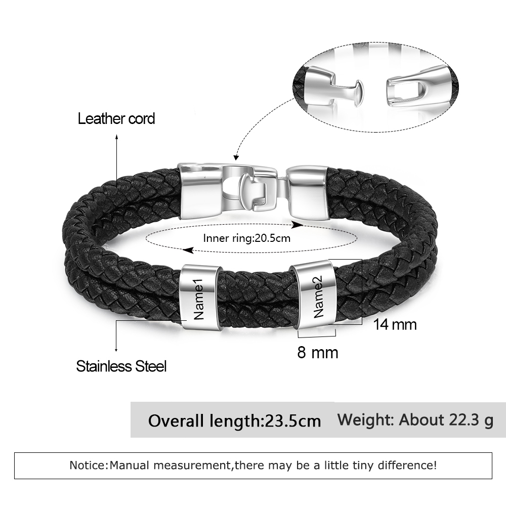 2 Names Men Wallet Bracelet Gift Card Gift Set-Personalized Braided Leather Bracelet Father's Day Gift for Him| Lorajewel