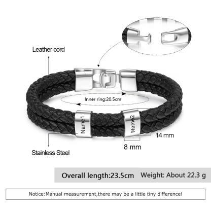 2 Names Men Wallet Bracelet Gift Card Gift Set-Personalized Braided Leather Bracelet Father's Day Gift for Him| Lorajewel