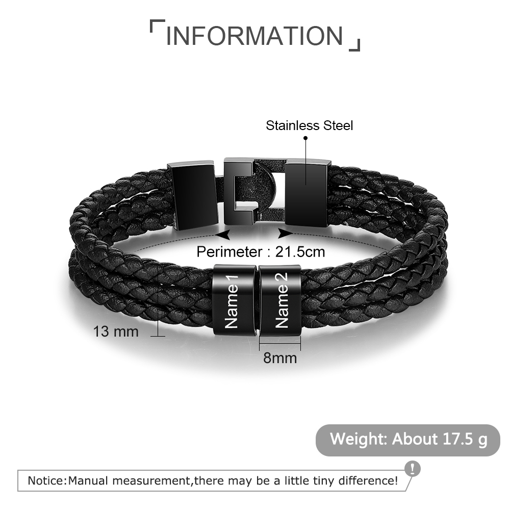 Personalized Family Necklace and Leather Bracelet Set with 2 Birthstones 2 Names Christmas Gift for Loved Ones