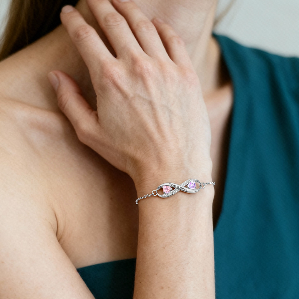 Infinity Birthstone Bracelet Adjustable Personalized Engraved Name Bracelet