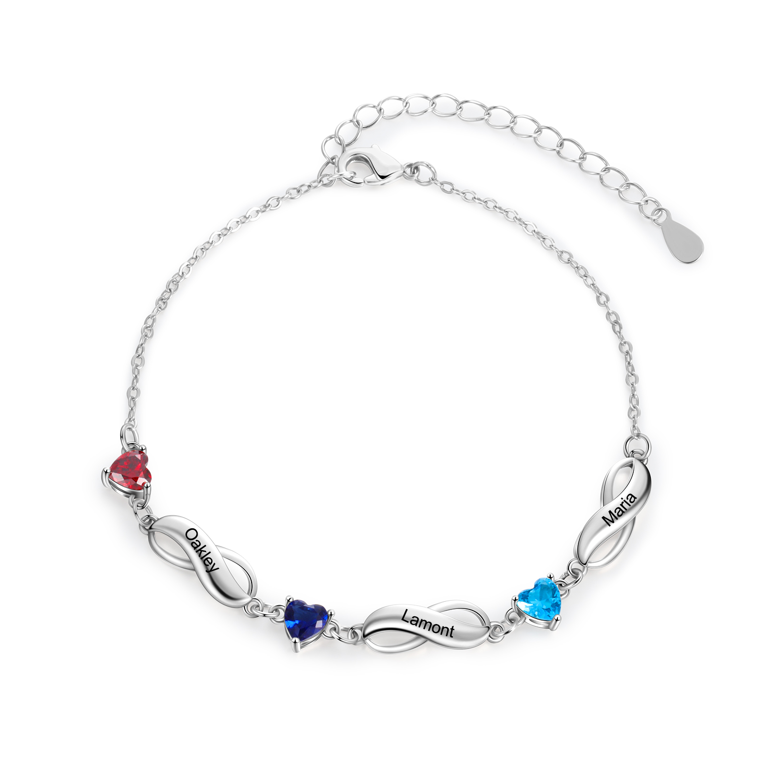 Infinity Bracelet with 1-7 Heart Shape Birthstones for Mom