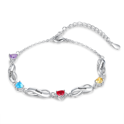 Infinity Bracelet with 1-7 Heart Shape Birthstones for Mom