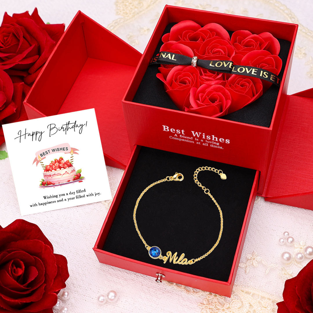 Personalized Name Bracelets Custom 1 Birthstone Birthday Gift for Her