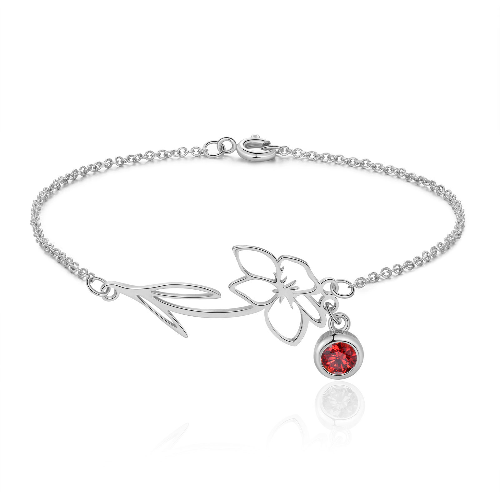 Personalized Birth Flower Bracelet with Birthstone Bracelet for Her