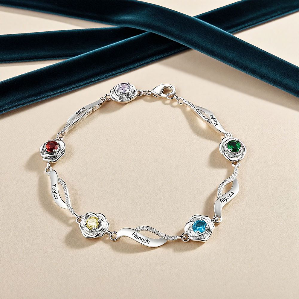 Personalized Rose Bracelet with 1-5 Names For Mum