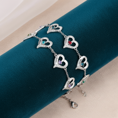 3 Names - Personalized Heart Bracelet Gift Set With Gift Box Custom Name & Birthstone Bracelet Gift For Her