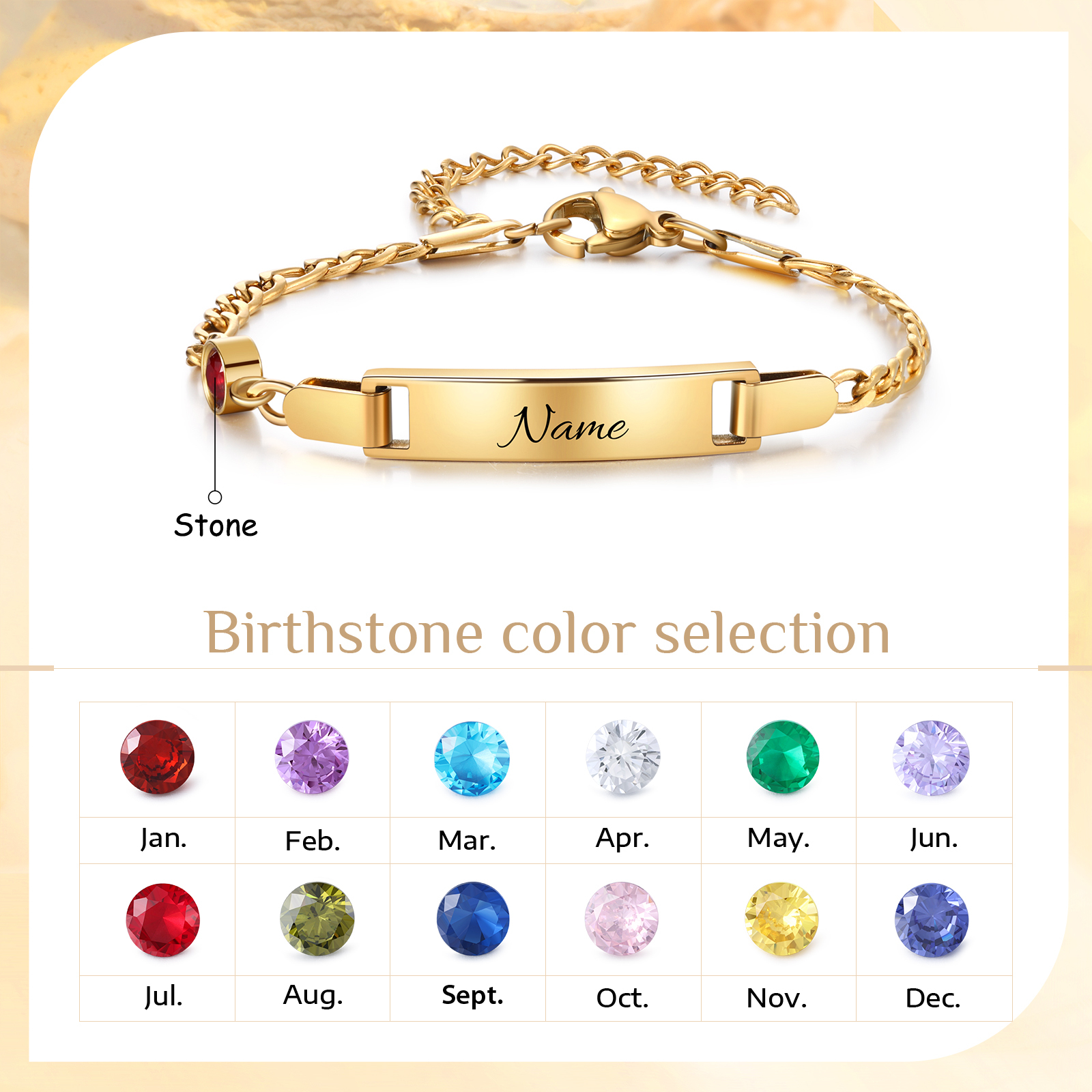 Personalized Bar Bracelet Custom Birthstone & Name Adjustable Bracelet Gift for Daughter