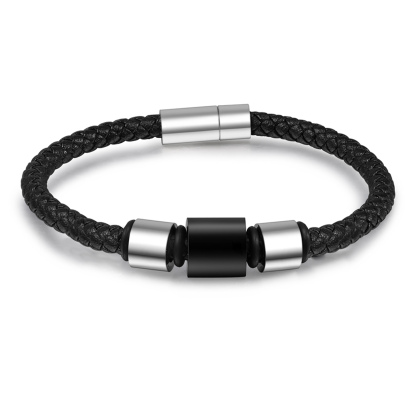 3 Names Personalised Men Leather Bracelet with Custom Name Beads - Gift for Dad | Lorajewel
