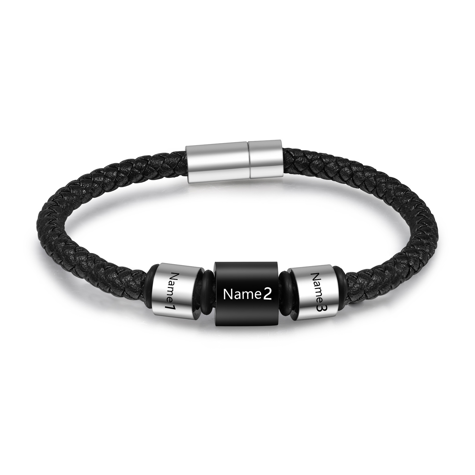 3 Names Personalised Men Leather Bracelet with Custom Name Beads - Gift for Dad | Lorajewel