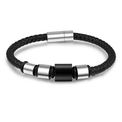 4 Names Personalised Men Leather Bracelet with Custom Name Beads - Gift for Dad | Lorajewel