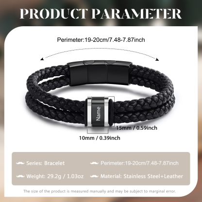 1 Name - Men's Leather Bracelet Custom Names Beaded Bracelet Adjustable Personalized Gift for Him
