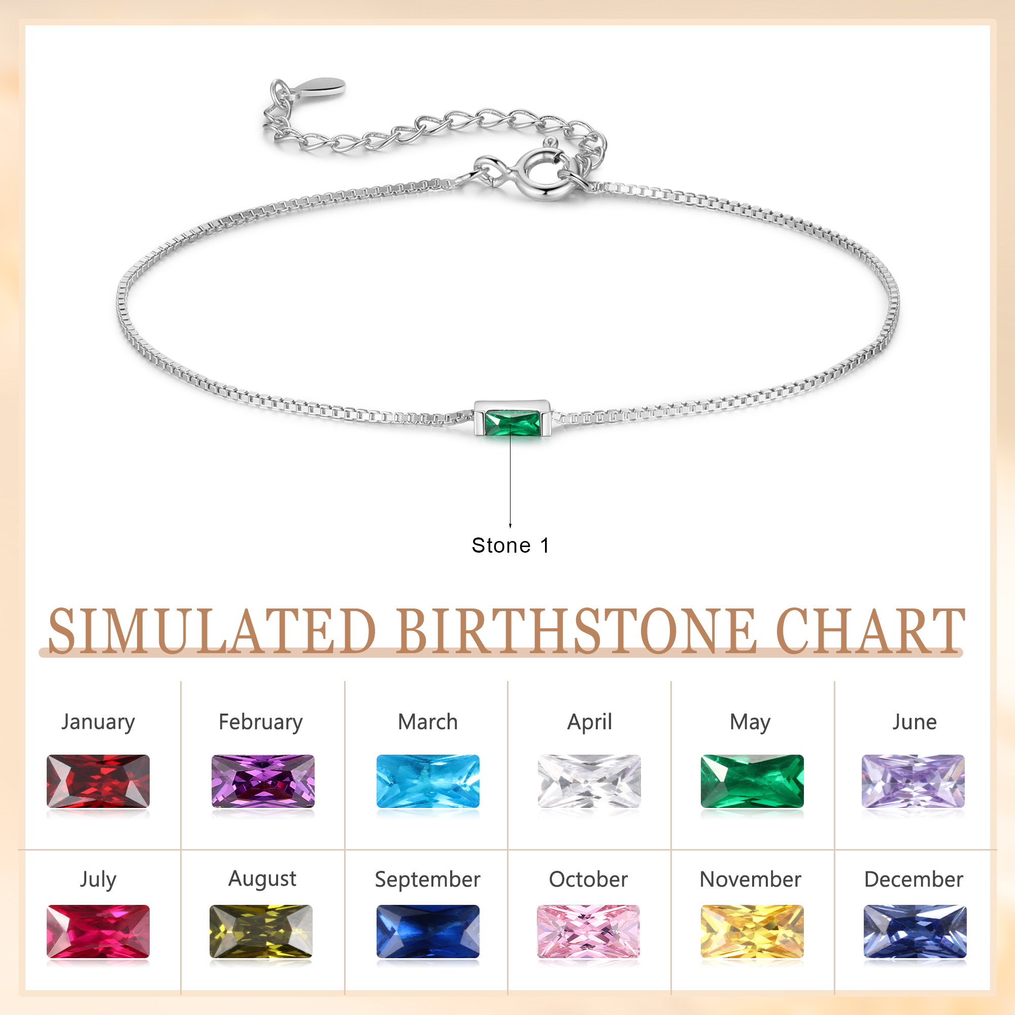 S925 SilverCustom 1 Birthstone Bracelet Gold Adjustable Bracelet Personalized Birthday Gift for Her
