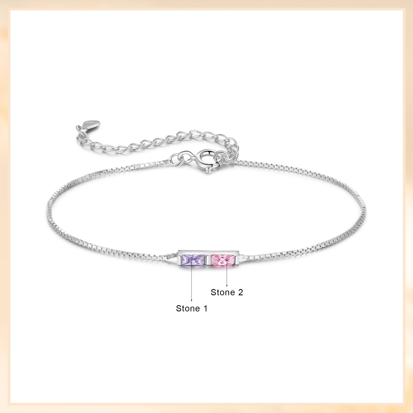 S925 Silver Custom 2 Birthstones Bracelet Gold Adjustable Bracelet Personalized Birthday Gift for Her