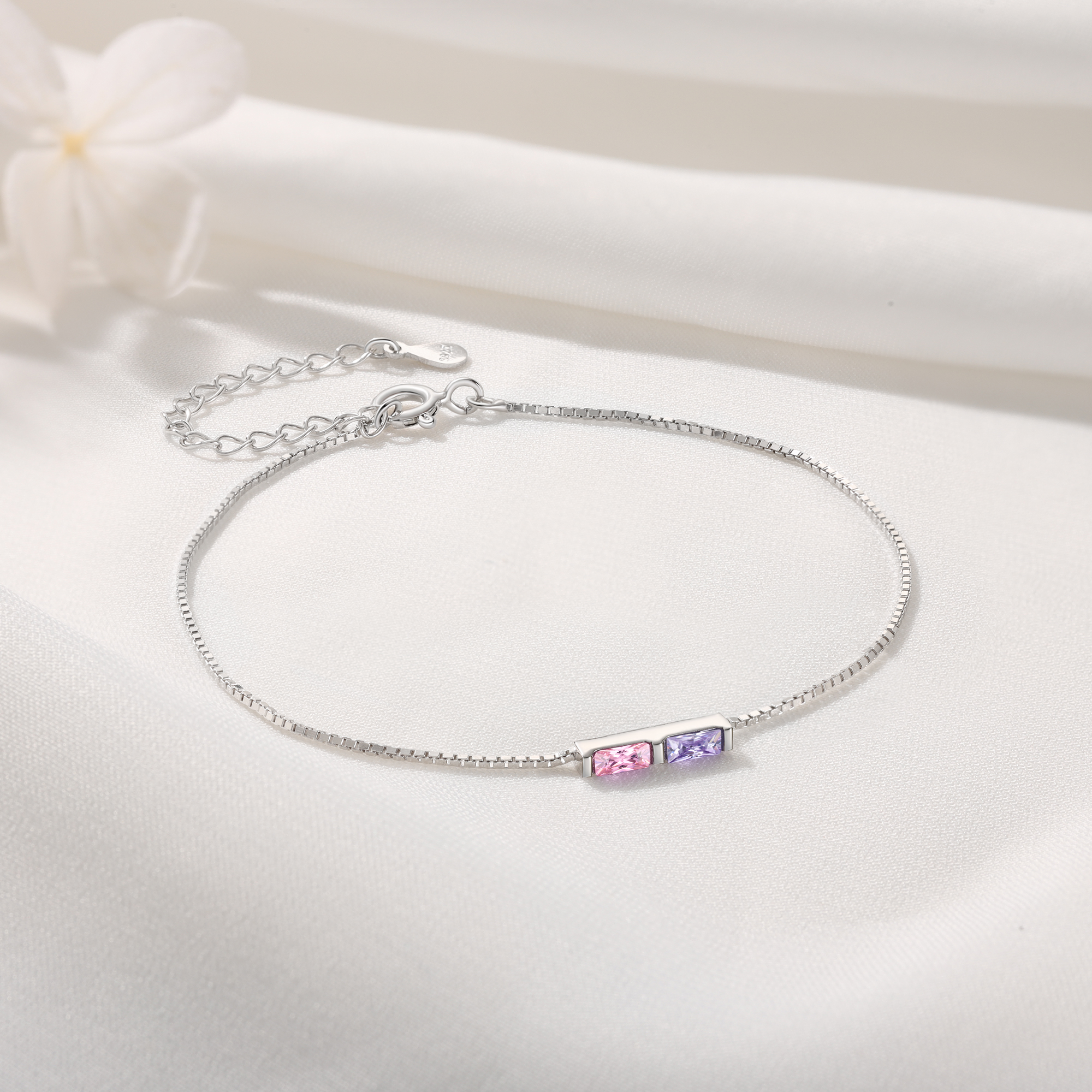 S925 Silver Custom 2 Birthstones Bracelet Gold Adjustable Bracelet Personalized Birthday Gift for Her