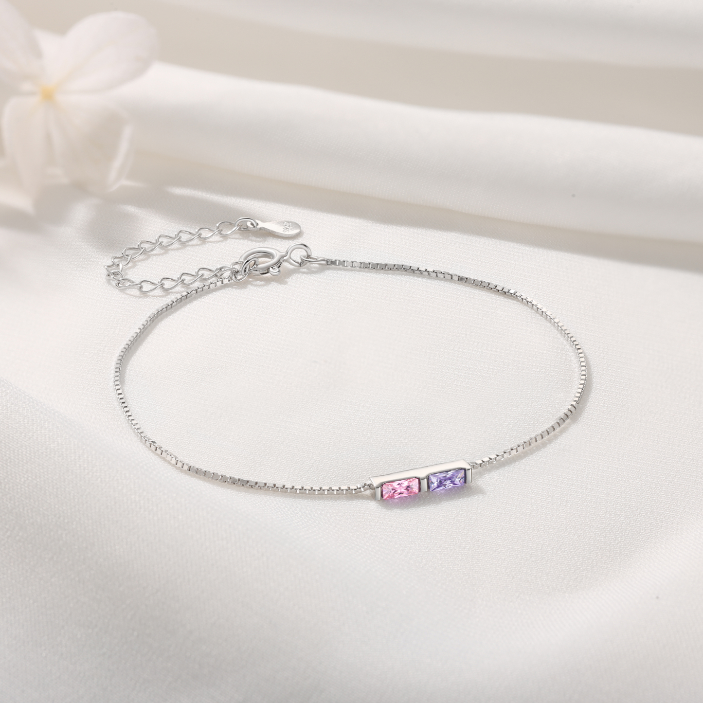 S925 Silver Custom 2 Birthstones Bracelet Gold Adjustable Bracelet Personalized Birthday Gift for Her
